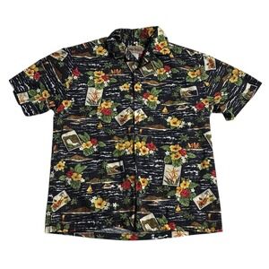 Blue Hawaii Men's Hawaiian Shirt Size Large Floral Aloha Button Up Vacation USA‎